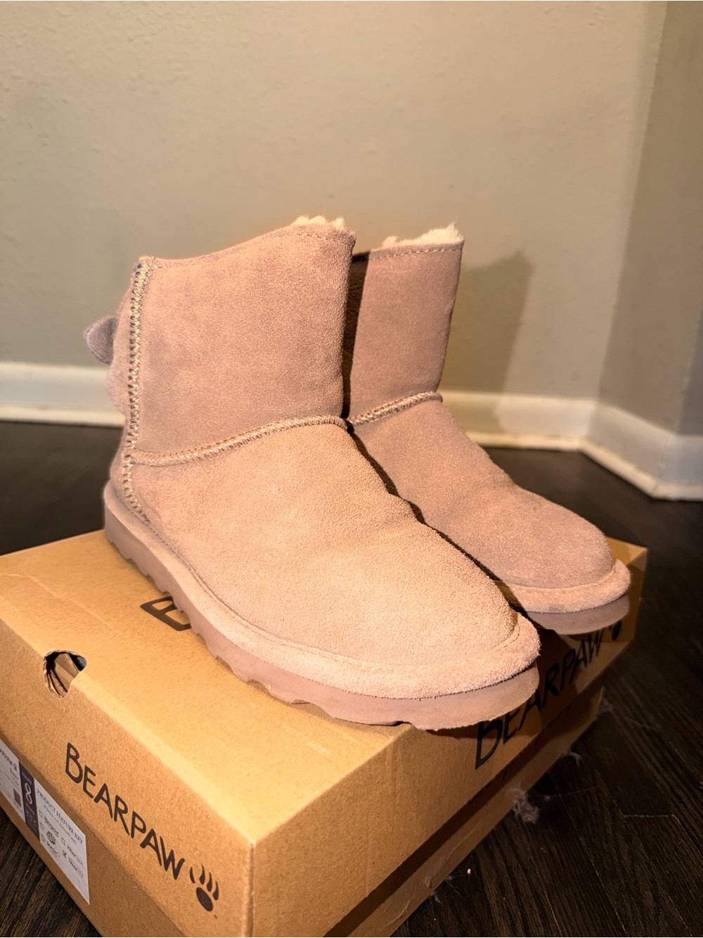 BearPaw Women's Short Suede Boots in Blush Pink